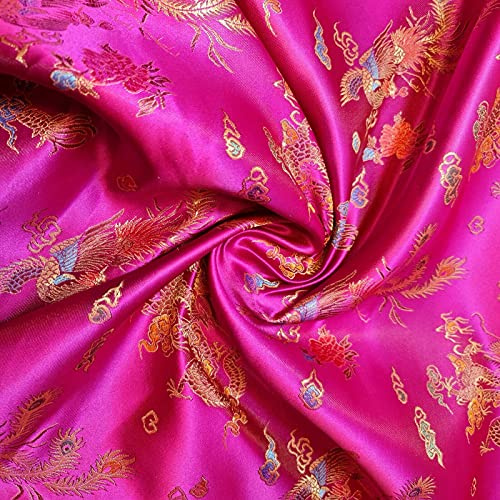 Chinese Brocade Fabric Traditional Dragon Dress Embroidered Silk Satin Oriental (Cerise)