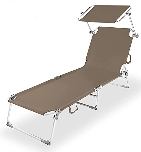 [en.casa] Sonnenliege mit Dach Getaria Liegestuhl klappbar Strandliege bis 115 kg Gartenliege mit Rückenlehne verstellbar Stahlgestell Dunkelgrau