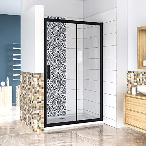 AICA porte de douche noir mat 110x195cm porte de douche avec l'amortisseur porte coulissante en 8mm verre anticalcaire