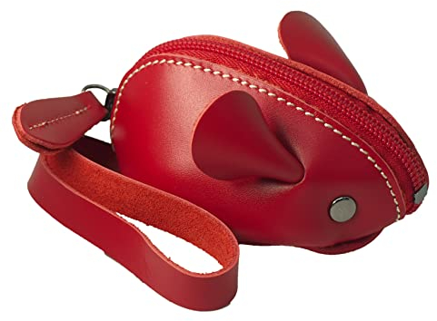 BAWAKO Kleingeldbörse Maus Shape aus Leder - Schlüsseltasche Münzbörse Münzbeutel Coin Purse klein Geldbörse Geldbeutel Kleingeldportemonnaie (Rot)