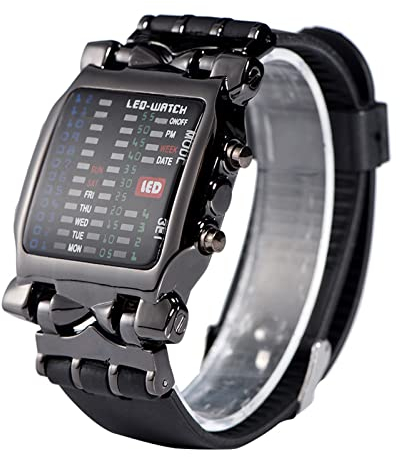 Tyenaza Elektronische LED-Uhr, wasserdichte Uhr mit binärem quadratischem elektronischem Kalender, einzigartiges Design, Unisex-Armbanduhr mit Datums- und Wochenfunktion
