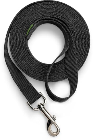 Leisegrün Schleppleine 5m Nylon – Lange Hundeleine mit Handschlaufe & Karabiner für kleine & mittelgroße Hunde – Schwarz (Modell Kenmare)