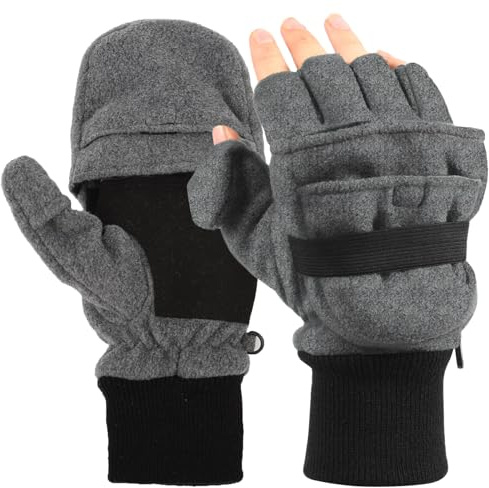 Zeltauto Men’s Thinsulate Gloves Convertible Fingerless Mitten Flap Cover Multipurpose Large(Grey)