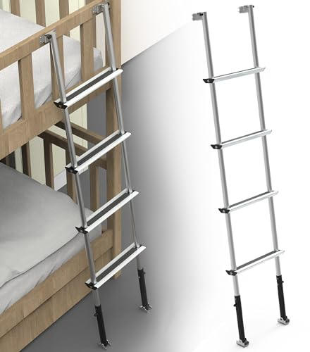 Bunk Bed Ladder, 3-Level Height Adjustment (59.5”/60.5”/61.5”), Aluminum Alloy RV Bunk Ladder with Anti-Slip Steps - 4 Step Ladder, Suitable for RVs, Campers, Dormitories, and Childroom.
