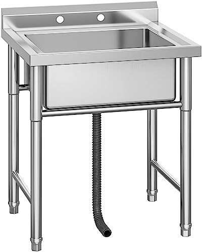 YITAHOME Évier de Cuisine, de restaurant commercial, évier de restauration portable sur pied en acier inoxydable, évier utilitaire extérieur à cuve unique pour hôtel, maison, bar, buanderie