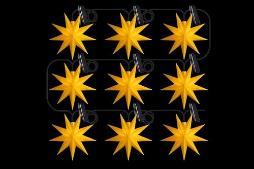 Sterntaler Sternenkette | Weihnachtsstern Kette | 9 Zacker | 9 Sterne | Gelb | 11,5cm | Innen und Außen | LED | Netzstecker | mit Timer