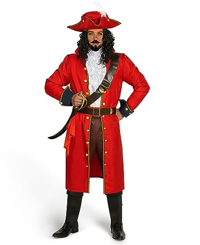 Spooktacular Creations Mens Pirate Captain Costume Set, Red Deluxe Captain Outfit for Adult Halloween Dress Up Party Cosplay (Small)