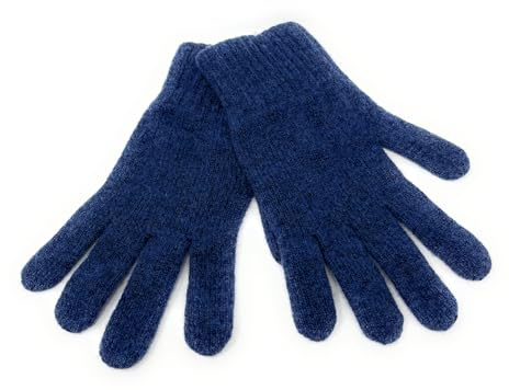 Guanti da donna in pura lana d'agnello, con polsino corto, colore: blu navy, prodotti in Scozia nel Regno Unito, Blu, Taglia unica
