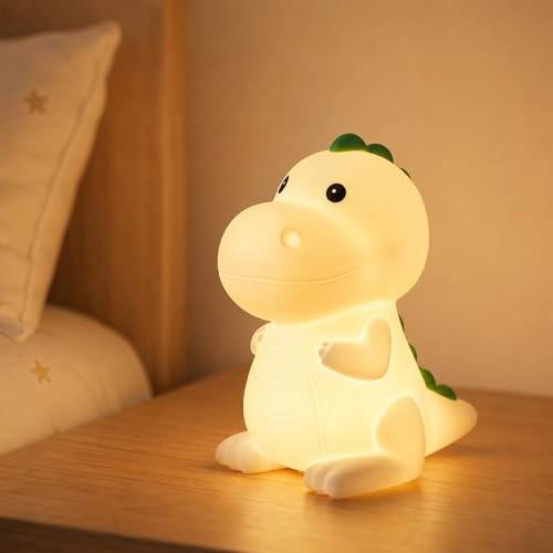 Kids Night Light Squishy Dinosaur Nightlight for Kids Room 7 Color Changing Children Bedside Lamp Portable Rechargeable Touch Dimmable Baby Silicone Cute Night Light Dinosaur Lamp for Boys Girls