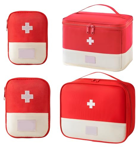 Bolsa para Medicinas, 3 Piezas Bolsa Impermeable para Medicinas Bolsa Vacía para Primeros Auxilios Bolsa de Emergencia Médica de Gran Capacidad para Casa, Oficina, Viajes (4 Piezas Rojo)