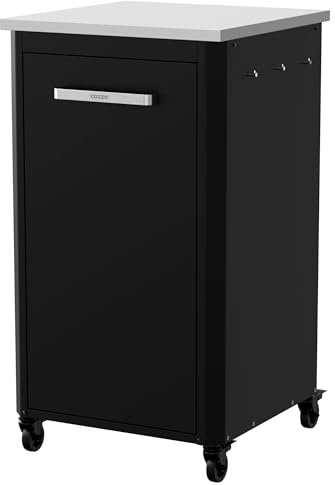 cozze® | Cocina Exterior 60 Alta H110 cm | Encimera de Acero Inoxidable SS430 | Diseño Modular | 1 Puerta con Soporte para bombona | 6 Ganchos | Ruedas Ø75 mm | Estructura de Acero Lacado Negro