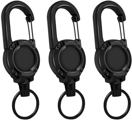 3 stycken nyckelringar, utdragbar, infällbar nyckelring, karbinhake | ID-korthållare utdragbar nyckelring med 60 cm karbinhakar för nyckel bältesklämma ID korthållare