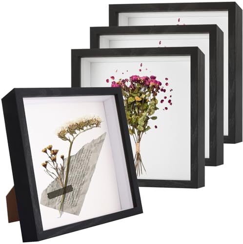 DAJAVE 4 Pcs Shadow Box Frame 8x8 Inch, Black Box Frames for Crafts 3D Deep Box Frames Deep Picture Frames Box Display 3D Photo Frame for Crafts, Photos, Flowers, Memorabilia Memory