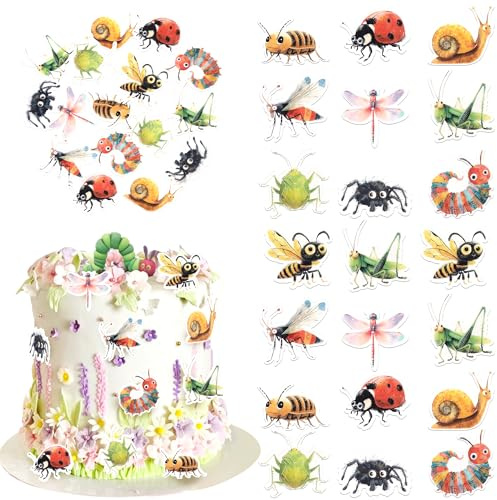 Rsstarxi 60 Pack Edible Insects Cupcake Toppers Rice Paper Dragonfly Ladybird Bee Cupcake Picks for Baby Shower Kids Birthday Party Cake Decorations Supplies