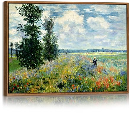Quadri Moderni con Cornice Argenteuil Campo Papaveri Monet Stampe da Parete Riproduzione Campi Papaveri Quadro Retro Verde Campi Paesaggio Stampa Su Tela Decor per Soggiorno Camera da Letto 30X40cm