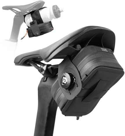 ROCKBROS Sacoche de Selle Vélo avec Système de Réglage à Molette, Compacte et Déperlante, avec Support Gourde, pour Vélo de Route et VTT, Équipement Cyclisme