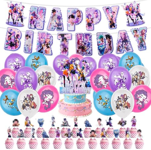 Holyhcx 42PCS KPO Decoration Anniversaire,HuntersS ballon anniversaire Décoration de Fête,deco anniversaires Avec Bannière,Ballons,Cupcake Toppers,Ballons de baudruche