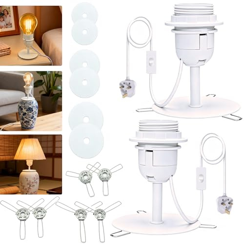 Vase Bottle Lamp Kit, 2Pcs Lamp Kit for Turn Ceramic Jar into Table Lamp, Metal Desk Lamp for Bedside Night light, E27 Bulb Socket, 240cm Lamp Cable with Switch and Plug, 3 Sizes of Base, No Vase