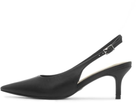 Lilley Womens Black Slingback Buckle Pointed Heel