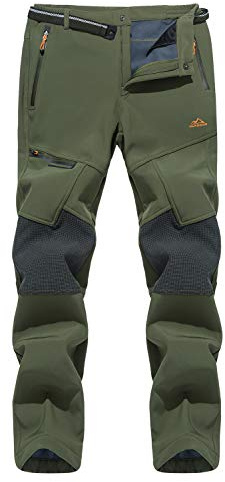 Fleece Trousers for Men - Softshell Winter Hiking Pants, Windproof, Waterproof, Warm, Green