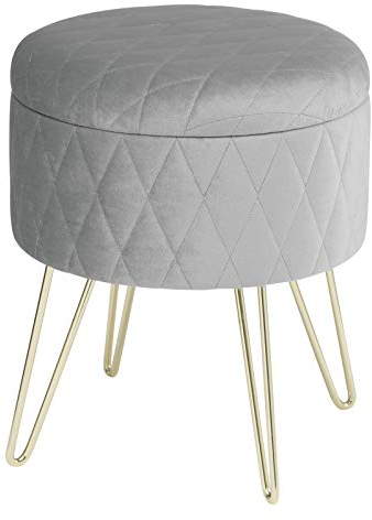 WOLTU Sitzhocker mit Stauraum Polsterhocker Samtstoff Golden Metallbeine, Kleiner Hocker Spielzeugkiste 31,5 x35cm, gepolsterte Fußhocker Abstellhocker, bis 150KG belastbar, Hellgrau