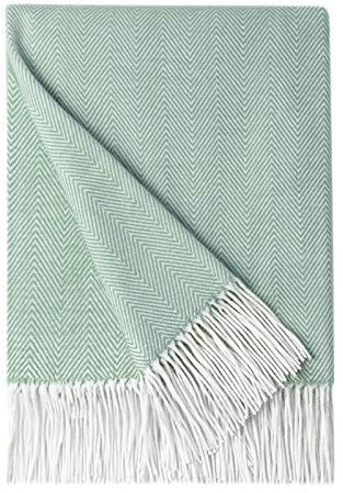 BOURINA Herringbone Throw Blanket Faux Cashmere Lightweight Soft Cozy Couch Bed Chair Fringe Sofa Throw Blankets 127 x 152cm (Green, 50x60)