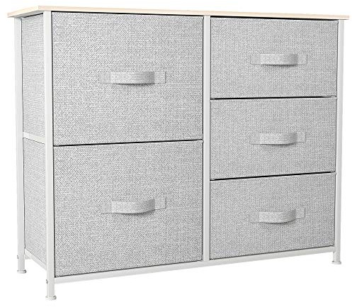 YITAHOME Chest of Drawers, Non-Woven Fabric 5-Drawer Storage Organizer Unit for Bedroom Living Room Closet, Sturdy Steel Frame, Easy Pull Fabric Bins & Wooden Top, Fabric Dresser