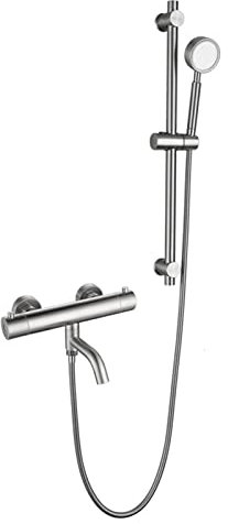 Ksunun Rubinetto per Vasca da Bagno in Acciaio Inox Spazzolato Miscelatore Termostatico per Doccia Appoggio a Parete Rubinetto per Vasca Termostatico con Pulsante di Sicurezza a 38 °C, Doccetta