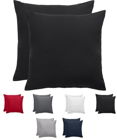 Komfortec Kissenbezug 80x80 cm 2er Set aus Gebürstet Mikrofaser mit Reißverschluss, Atmungskativ und Weich – Schwarz