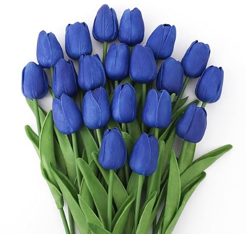 levante group – Tulipani Finti Realistici in Lattice Blu – Mazzo di Fiori Artificiali Realistici per Decorazioni Casa, Ufficio, Eventi – Tulipani Finti 10pz