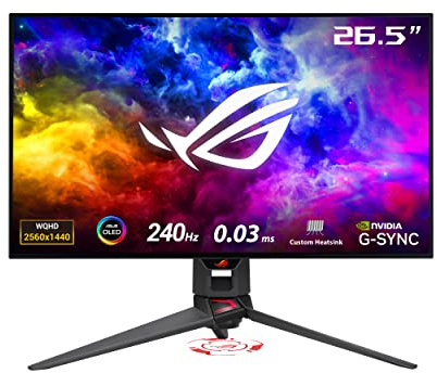 ASUS ROG Swift 27 Inch 1440P OLED DSC Gaming Monitor (PG27AQDM) – QHD (2560 x 1440), 240Hz, 0.03ms, G-Sync Compatible, Anti-Glare Micro-Texture Coating, 99% DCI-P3, True 10-bit, DisplayPort, Black