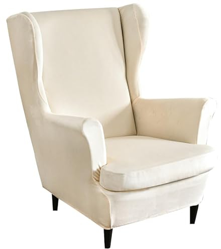Mingfuxin Wingback Chair Covers 2 Piece Set Stretch Wing Chair Cushion Sofa Slipcovers, Removable Velvet Wing Back Armchair Slipcovers Furniture Protector for Living Room Bedroom Hotel