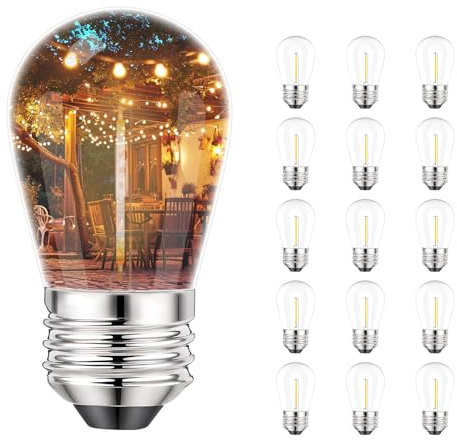 Svater S14 Led Replacement Light Bulbs, 1W Shatterproof Globe Plastic Bulb E26 Base, Dimmable Light Bulbs for Indoor Outdoor Patio Decor, 2700K, Warm White, 15 Pack