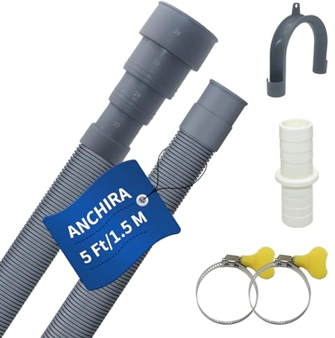 Anchira Tuyau de Vidange Machine à Laver 1.5m, Rallonge Lave Vaisselle, Tuyau D'évacuation avec 1 Adaptateur, 2 Colliers de Serrage