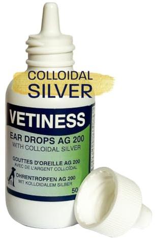 vetiness Gouttes Auriculaires AG 200 – Argent colloïdal 50 ML | Nettoyant Oreilles Chien & Chat | Soin auriculaire Doux pour hygiène, odeurs & excès de cérumen