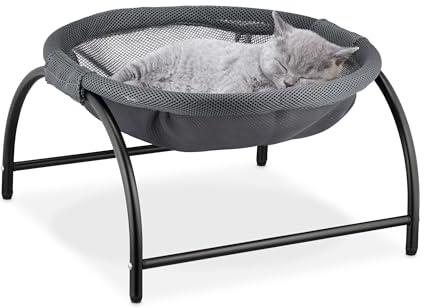 Relaxdays Letto ad Amaca per Gatti e Cani Piccoli, Cuccia Rialzata Animali Domestici, HLP 25x44x42 cm, Grigio Scuro Nero