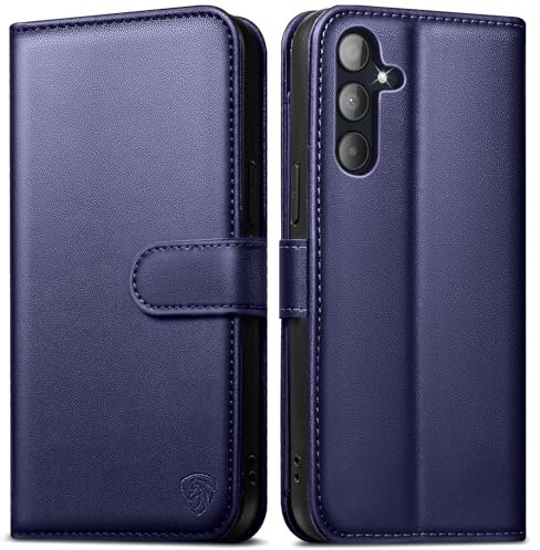 EASDNB Handyhülle für Samsung Galaxy A55 5G hülle [Mit 1 Stück Panzer Schutz Glas][Kartenfächer][RFID Blocker][Standfunktion][Magnet] Klapphülle Premium Lederhülle für A55 Stoßfeste Schutzhülle,Blau