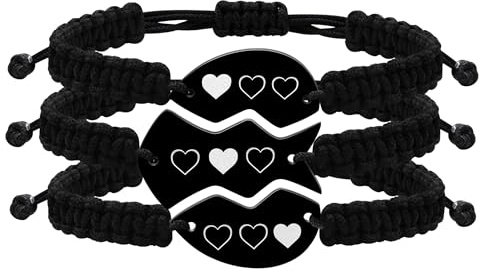 JunyiDIY 3-delat vänskapsarmband set – flätat rep hjärta pussel berlock graverad bästa vän evigt smycken för män kvinnor BFF matchande distansarmband, adjustable, Polyester, Ingen ädelsten