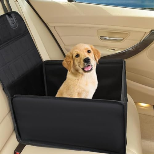CUEMOON asiento de coche para perros, caja estable para perros pequeños y medianos, resistente al agua para asientos traseros y delanteros, negro