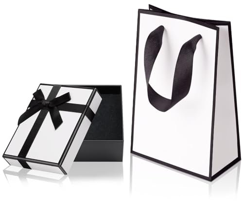 Aucuu Small Gift Box and Gift Bag, 9x7x3cm Jewellery Gift Box and Paper Gift Bag, Bow-knot Gift Boxes with Lid for Jewellery Rings Earrings Necklace Bracelet, for Gifts Weddings Birthdays Christmas