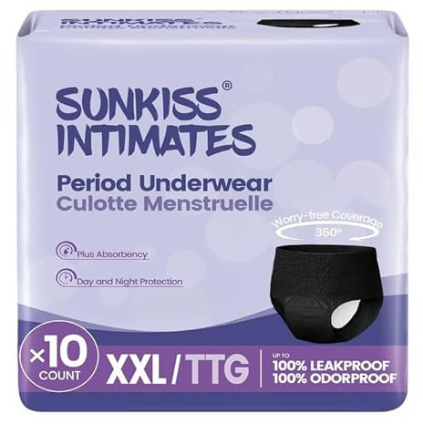 SUNKISS INTIMATES Einweg-Menstruationshöschen für Frauen mit starker Blutung, Unparfümierte Wochenbett Unterwäsche, Schwarz, Größe XXL, 10 Stück