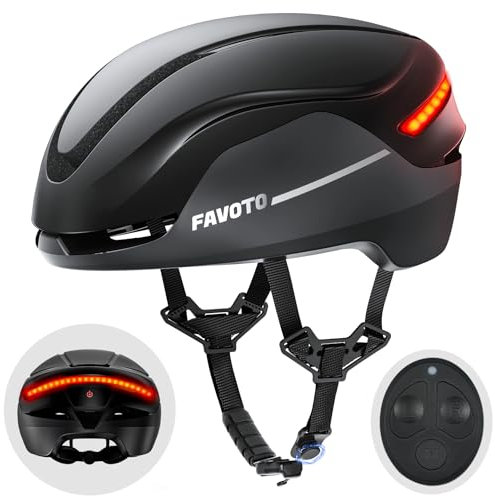 Favoto Fahrradhelm Rennradhelm Herren Damen - Intelligenter Fahrradhelm 3 Rücklichtmodi Fernbedienung EPS In-Mould-Technologie Schwarz L(59-61cm)