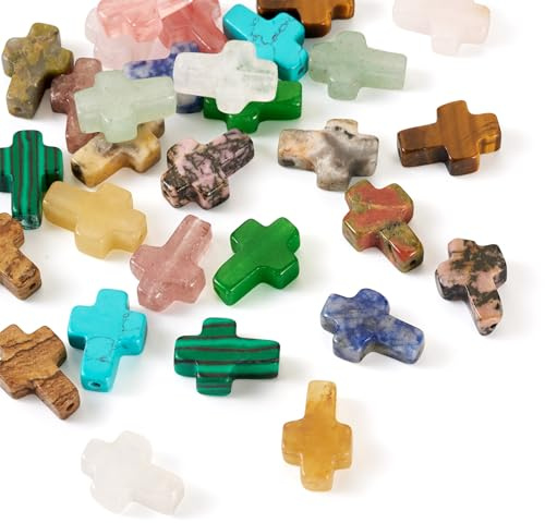 Craftdady, 30 piezas de cuentas cruzadas de gema, cuentas sintéticas cruzadas en miniatura, cuentas espaciadoras para crucifijo para la creación de joyería DIY, para collares, pulseras