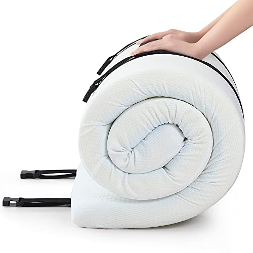 Jamdok Surmatelas simple en mousse à mémoire de forme en gel pour lit de camping, matelas de voiture, canapé, tapis de sol enroulable, tapis de couchage pliable, portable (190 x 75 x 7,6 cm)
