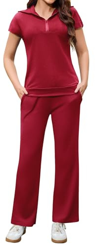 Aottori Träningsoverall för kvinnor, sport, 2 delar, joggingdräkt, kortärmad, sportbyxor, casual, yoga, fitness, fickor, chic, elegant
