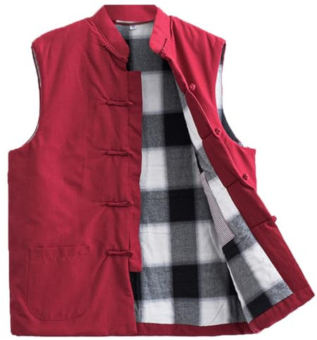 IEOWY Winter-Baumwollwesten Tang-Anzug Herren Jacquard Tai Chi Uniform Langarm Chinesische traditionelle Kleidung Oberteile, Hanfu-Jacke Kung-Fu-Kleidung Hemd Mantel Kampfsportanzug rot-L