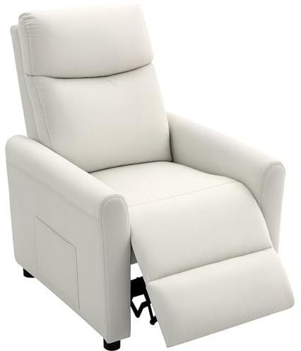 HOMCOM Poltrona Relax Reclinabile Manuale 135° con Poggiapiedi, Divano Monoposto Reclinabile Ergonomica Imbottita in Tessuto Effetto Lino per Soggiorno e Camera da Letto, 73x86x100 cm, Bianco Crema