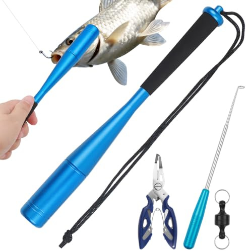 AIUNBEST Fiskdödare fisketång 3-delad fisketillbehör krokborttagare fiskbedövarset aluminium fisk dödskallar fiske tång disgorger öring fiskeverktyg med väska