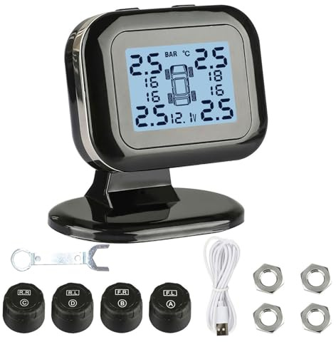 ZEPFJHE LCD TPMS Car Tire Pressure Alarm Monitor Auto Security Tire Pressure Regolabile Temperatura Avviso con 4 Sensore Tpms Kit Sensore Rv-gm Programmatore Explorer-oem Kit Pneumatico Auto Solar