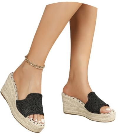 MEECHI Espadrilles Pantuflas con Tacón De Cuña Sandalias De Plataforma for Mujer Tacones Altos Vintage De Verano Slippers Bohemias con Punta Abierta